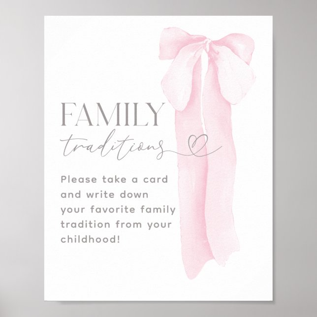 Affiche Tradition familiale Baby Shower fille minimaliste  (Devant)