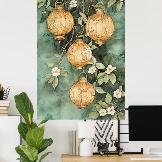 Affiche Traditional Asian lanterns hanging from the branch