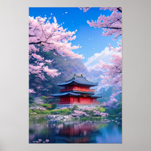 Affiche Traditional Japanese Temple by the Calm Lake