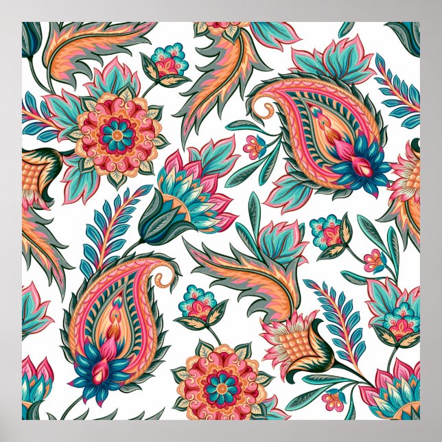 Affiche Traditional oriental seamless paisley pattern. Vin (Devant)