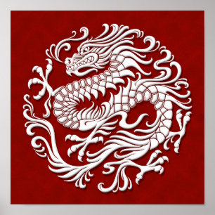 Affiche Traditional White and Red Chinese Dragon Circle