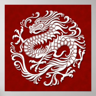 Affiche Traditional White and Red Chinese Dragon Circle