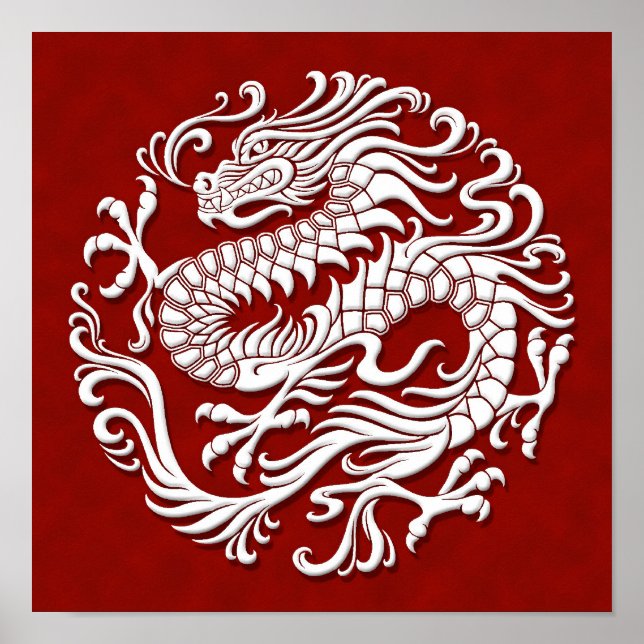 Affiche Traditional White and Red Chinese Dragon Circle (Devant)