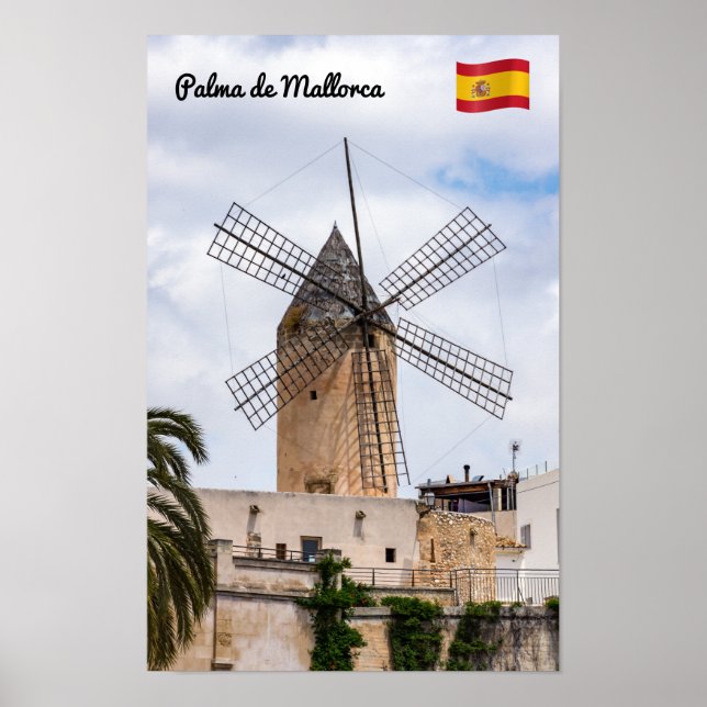 Affiche Traditional windmill in Palma de Mallorca - Spain (Devant)