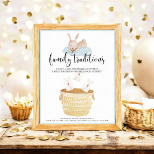 Affiche Traditions familiales Baby shower Bleu Lapin