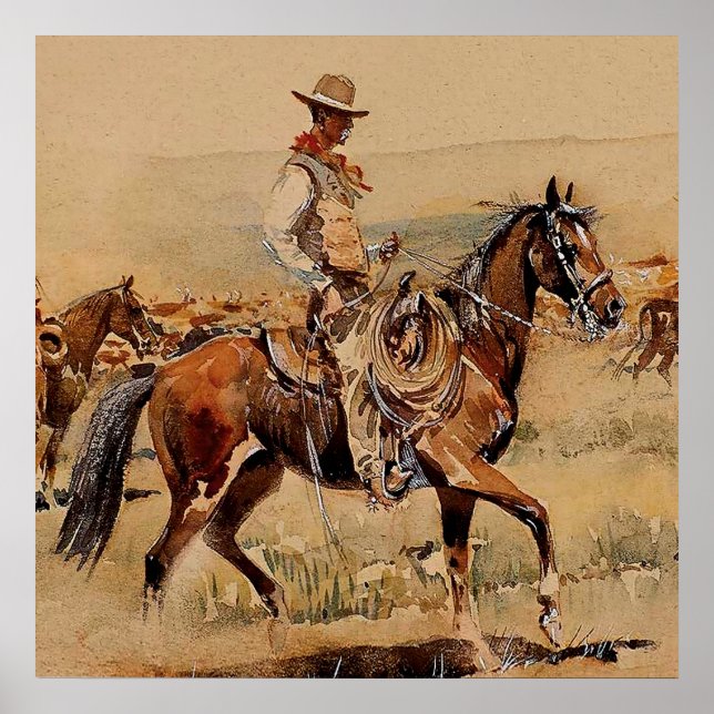 Affiche « Trail Drive »  2 Art occidental par Edward Borei (Devant)