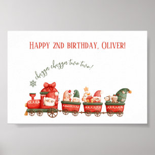 Affiche Train 2e Anniversaire Aquarelle Santa Party Expres