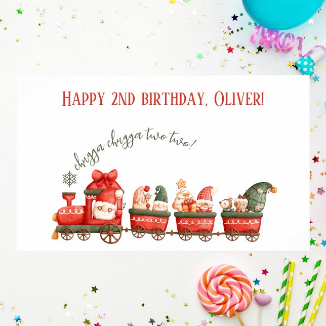 Affiche Train 2nd Birthday Watercolor Santa Party Express  (Créateur téléchargé)