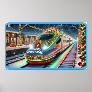 Affiche Train à puce futuriste de Noël