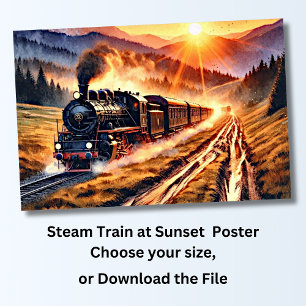 Affiche Train à vapeur au coucher du soleil