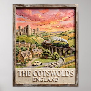 Affiche Train à vapeur de Cotswolds Château Campagne Angle