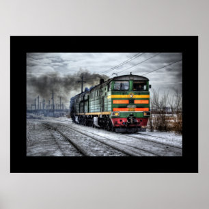 Affiche Train à vapeur ferroviaire Steampunk moteur destin
