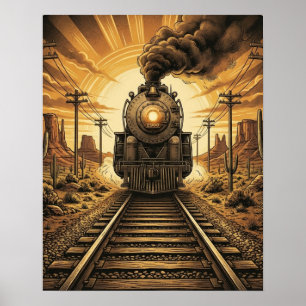 Affiche Train à vapeur occidental vintage Locomotive Déser