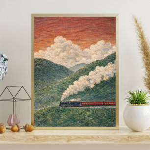 Affiche Train à vapeur paysage voyage en train panoramiq