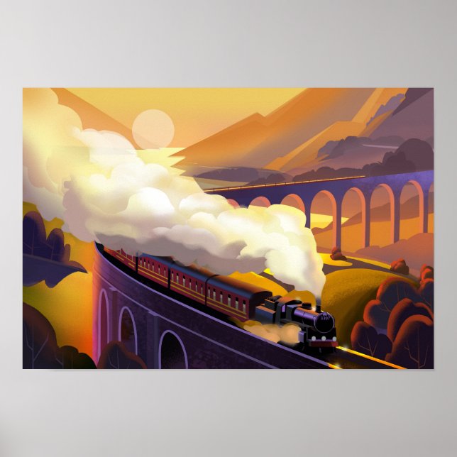 Affiche Train à vapeur traversant le pont en Écosse. (Devant)