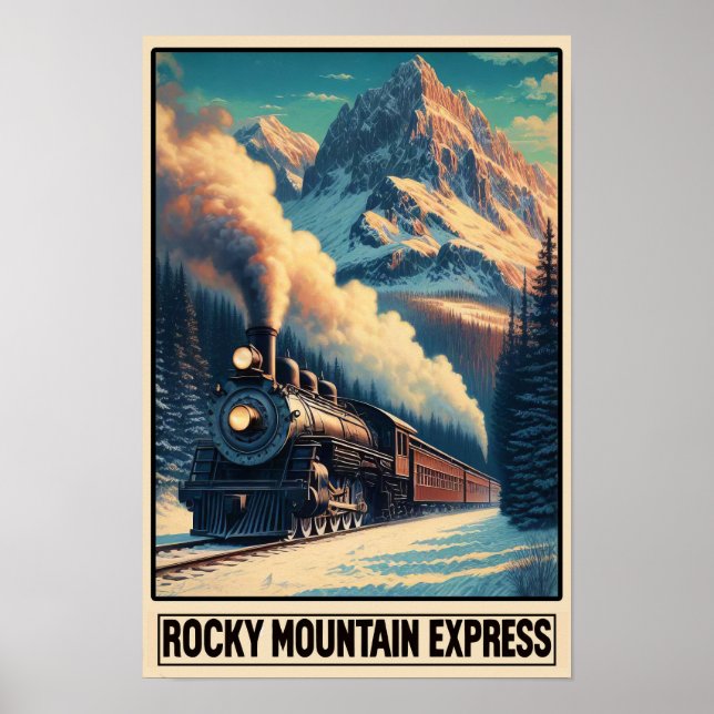 Affiche Train à vapeur vintage dans un paysage de montagne (Devant)