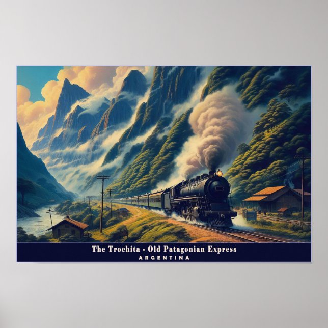 Affiche Train à vapeur vintage en Patagonie (Devant)