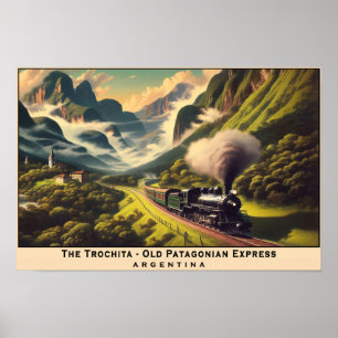 Affiche Train à vapeur vintage en Patagonie