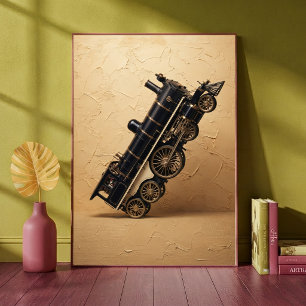 Affiche Train à vapeur vintage faisant une roue arrière Ar