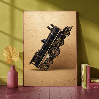 Affiche Train à vapeur vintage faisant une roue arrière Ar