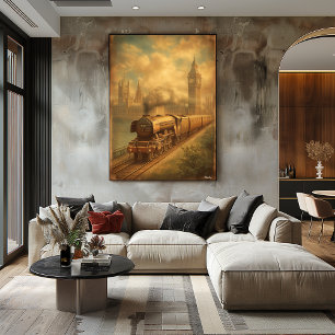 Affiche Train à vapeur vintage Londres – Art rétro du mili