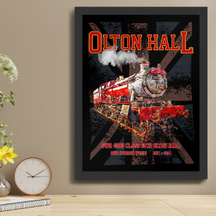 Affiche Train à vapeur vintage Olton Hall Locomotive angla