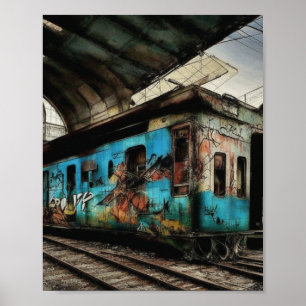 Affiche Train abandonné avec Graffiti Urban Street Art