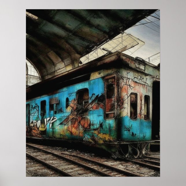 Affiche Train abandonné avec graffitis Art de rue urbain (Devant)