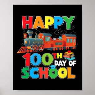 Affiche Train Chemin de Fer Heureux 100ème Jour D'École En