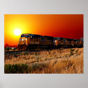 Affiche Train de locomotives diesel Sunset 32"x24"