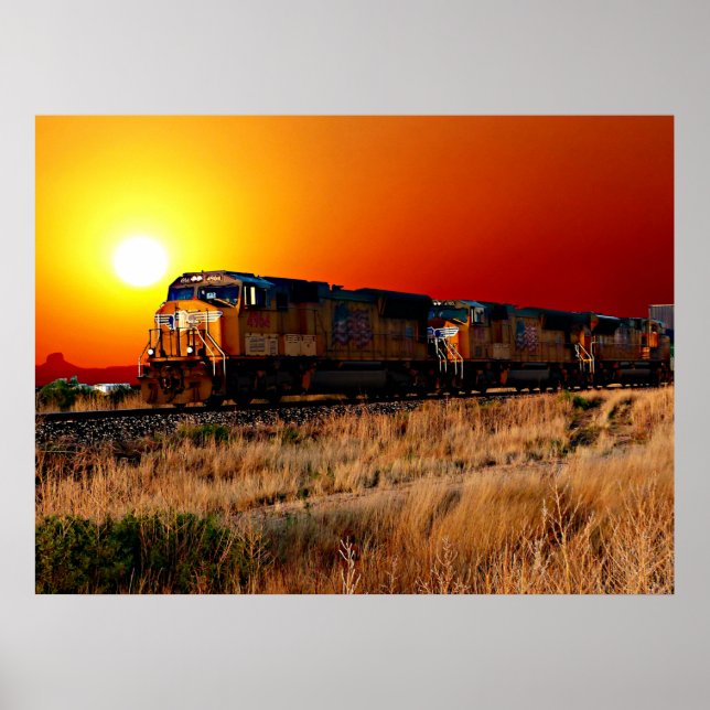Affiche Train de locomotives diesel Sunset 32"x24" (Devant)