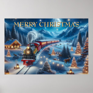 Affiche Train de Noël magique dans un paysage hivernal enn