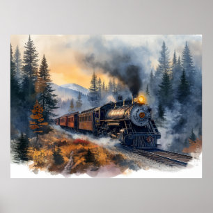 Affiche Train de Noël nostalgique