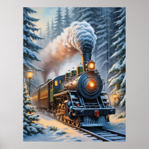 Affiche Train d'hiver vintage Pittoresque