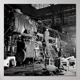 Affiche Train en réparation à l'atelier de locomotive - 19
