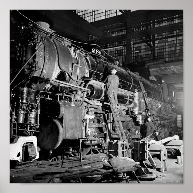 Affiche Train En Réparation À Locomotive Shop - 1942 (Devant)