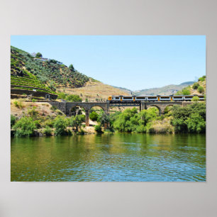 Affiche Train et la rivière Douro au Portugal