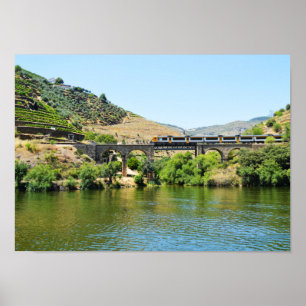 Affiche Train et le fleuve Douro au Portugal