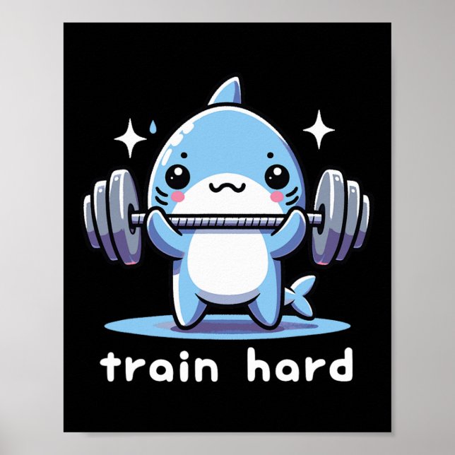 Affiche Train Hard Funny Shark Lifting Weights Dumbbells G (Devant)