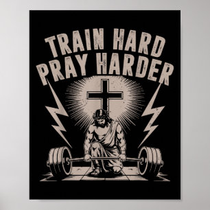 Affiche Train Hard Pray Harder Drôle Entraînement Chrétien