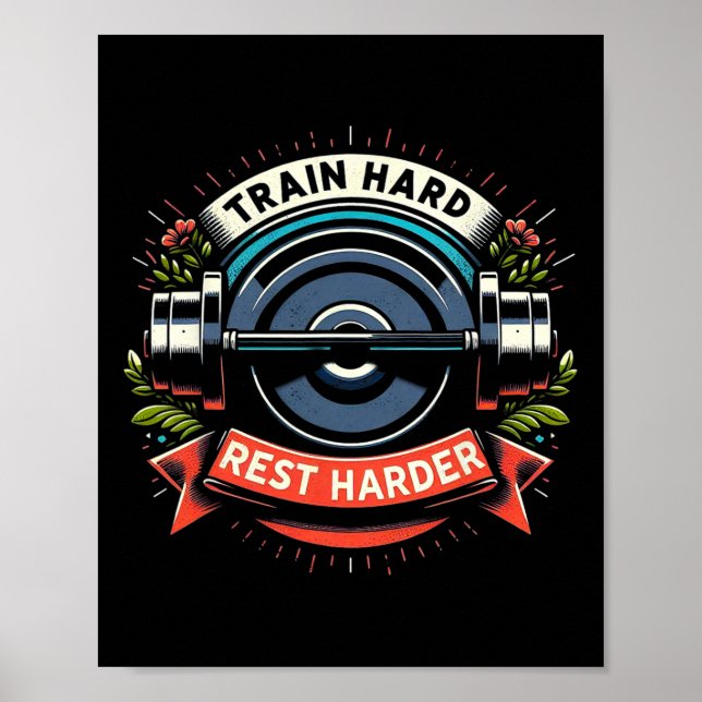 Affiche Train Hart Rest Harder Barbell Bodybuilding (Devant)