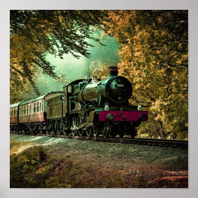Affiche Train Locomotive Retro Leviers Vintages Automne (Devant)