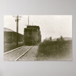 Affiche Train sur les voies ferrées Locomotive rétro