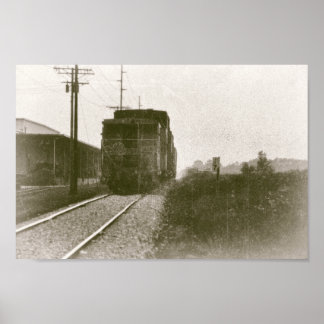 Affiche Train sur les voies ferrées Locomotive rétro