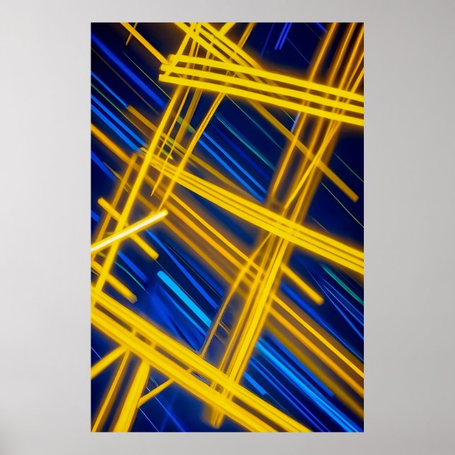 Affiche Traînées de lumière abstraites néon cyberpunk bleu (Devant)