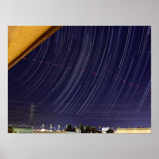 Affiche Traînées d'étoiles des Perséides au-dessus des lum (Devant)