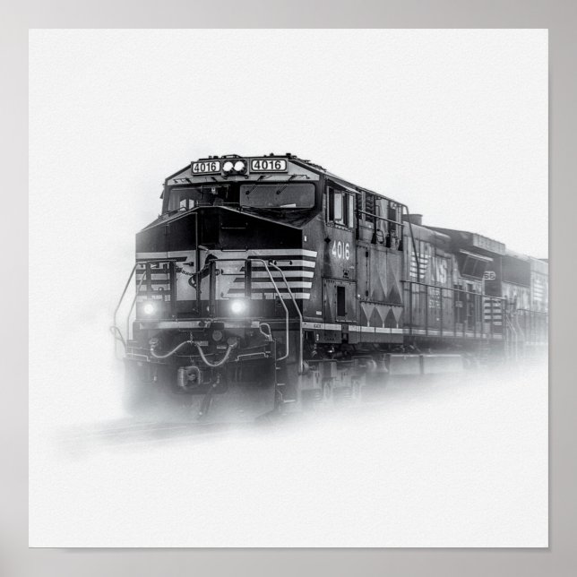 Affiche Trains de train noir et blanc (Devant)