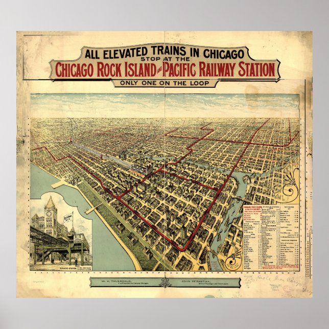 Affiche Trains élevés à Chicago (1897) (Devant)