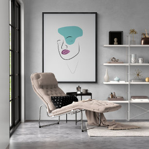 Affiche Trait de fille d'art avec minimaliste abstrait