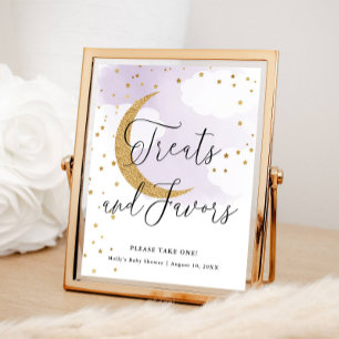 Affiche Traitements & Faveurs Purple Gold Lune Baby shower